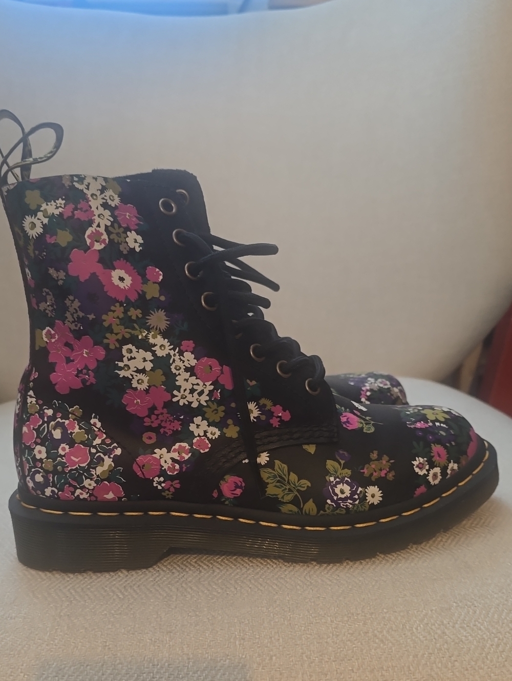 Dr. Martens Black Floral Lace-Up Combat Boots